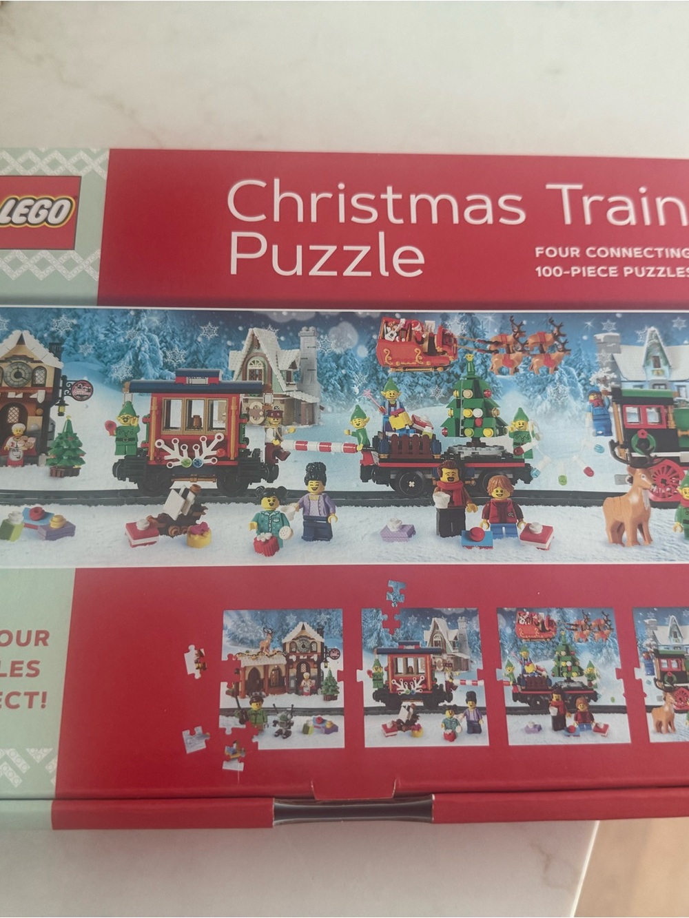 Lego Christmas Train Puzzle - Red and White Holiday Scene